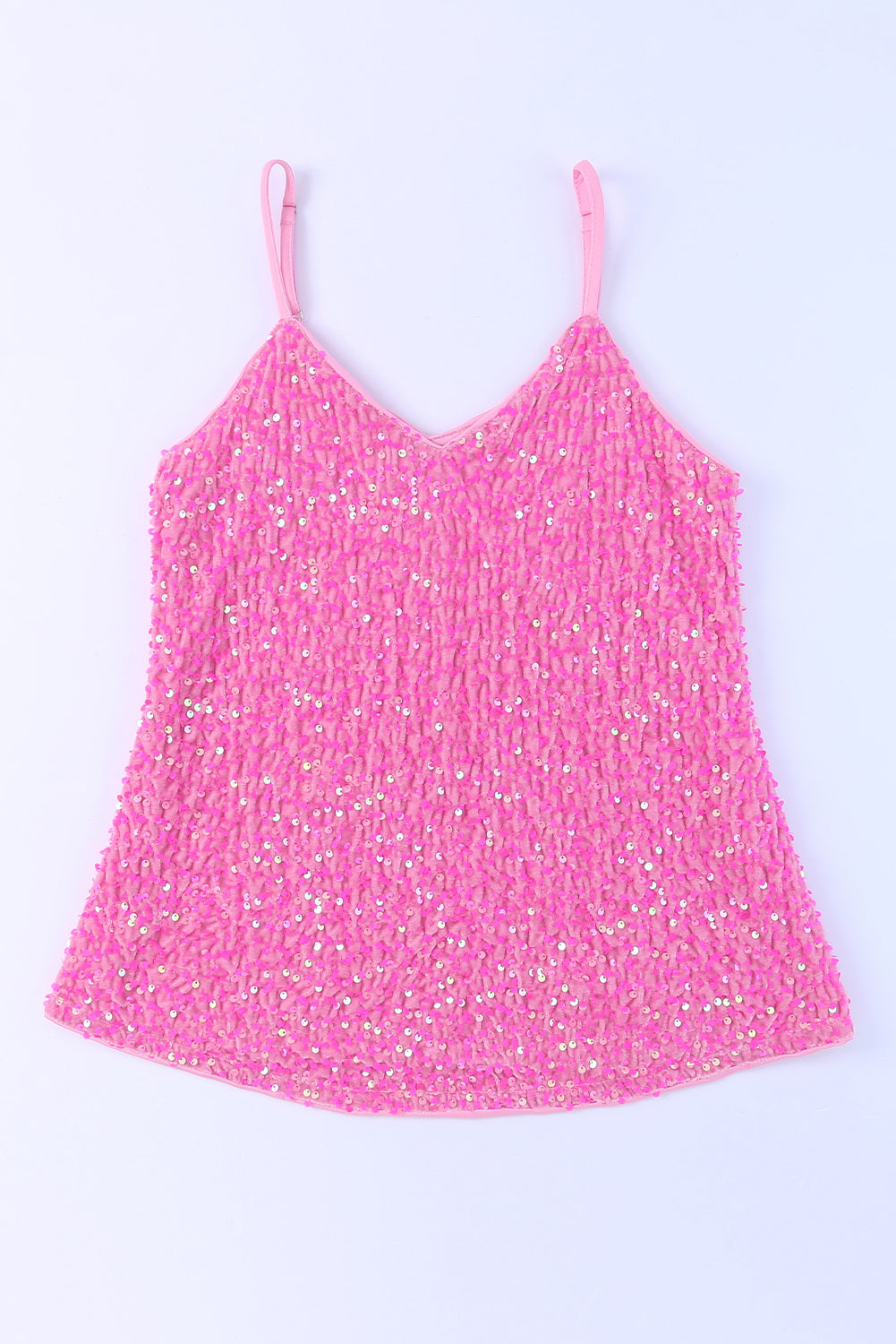 Sequin Adjustable Straps Tank Top | Pink