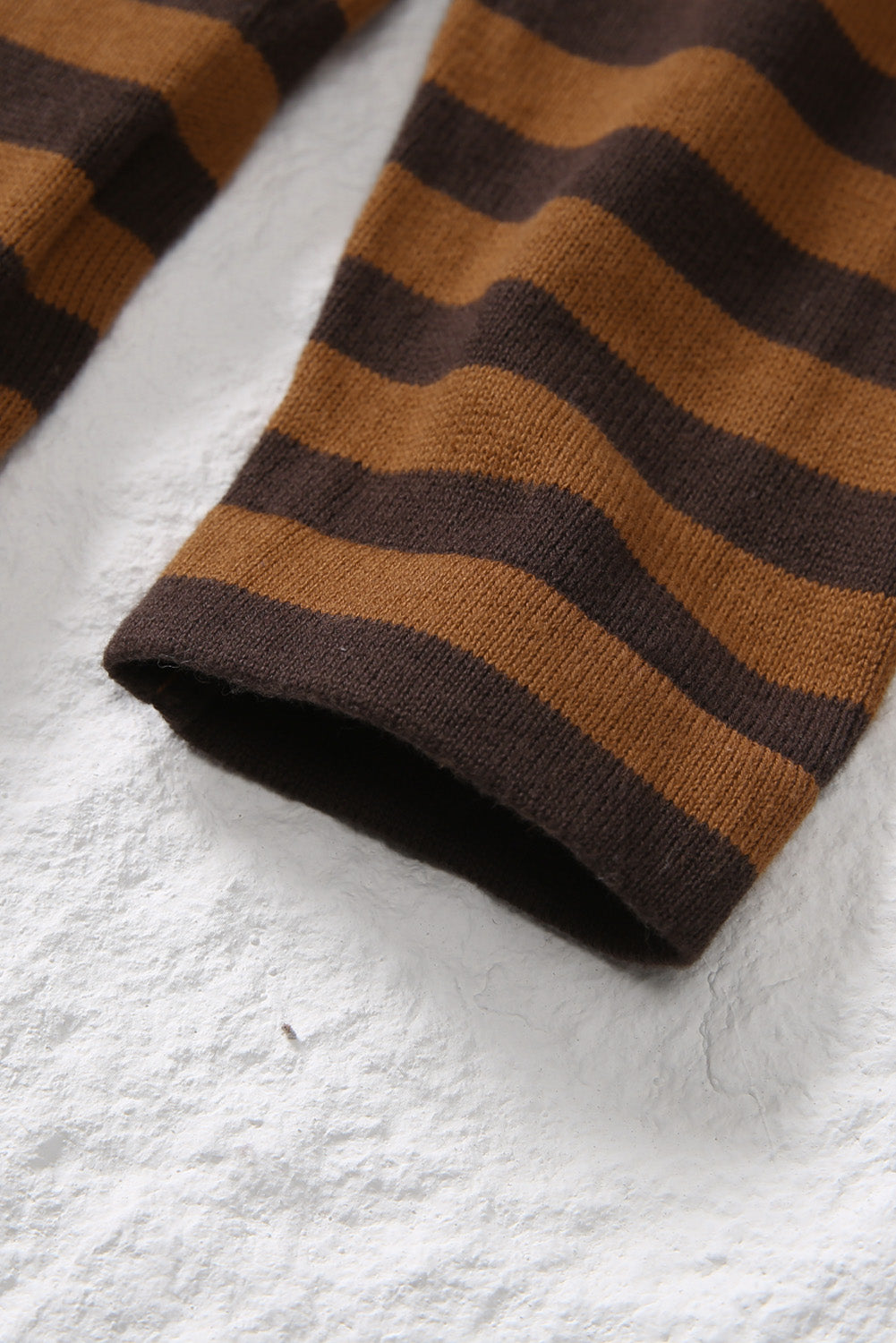 Striped Knit Quarter Zip Hoodie | Brown