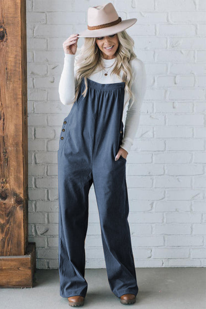 Solid Pocketed Loose Fit Corduroy Overall | Real Teal