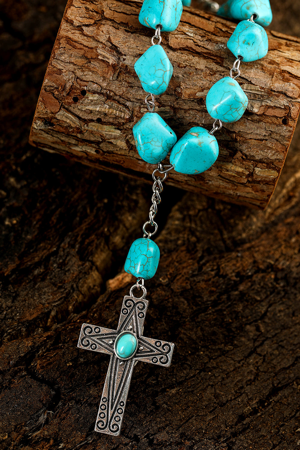 Turquoise Cross Pendant Necklace | Peacock Blue