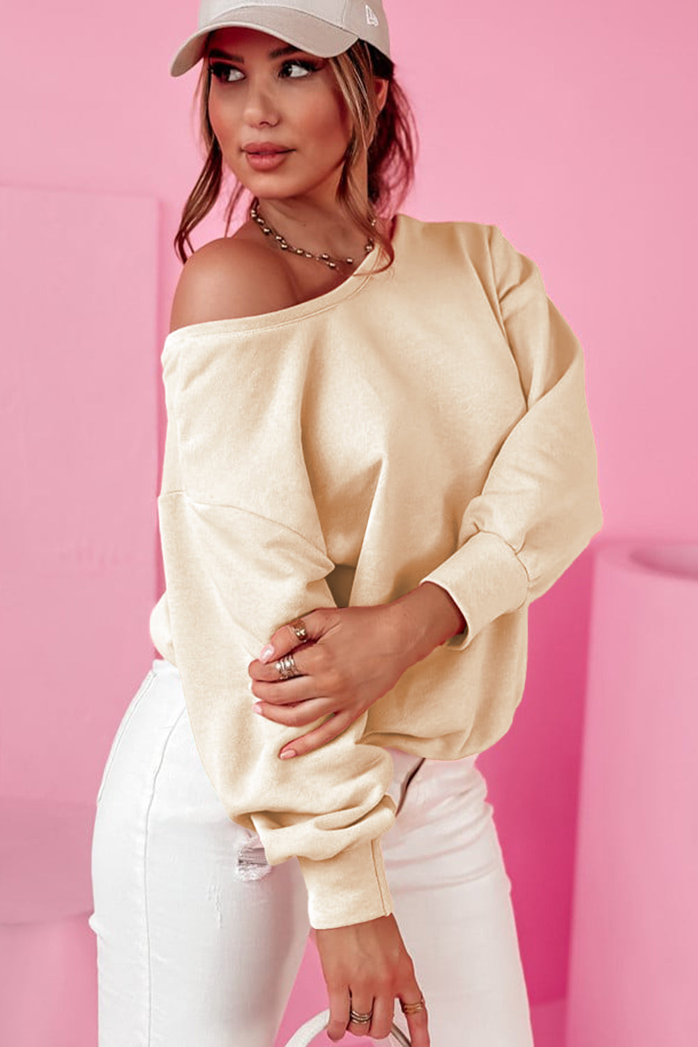 Bowknot Dewback Round Neck Sweatshirt | Apricot