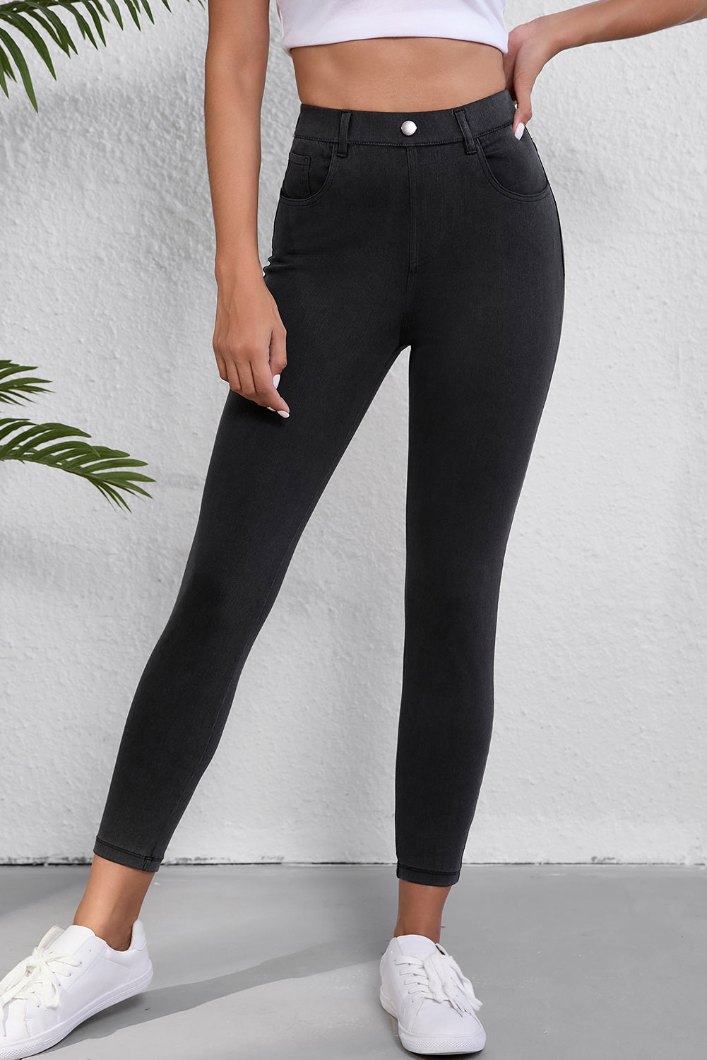 Skinny Fit Ankle High Waist Jeans | Black