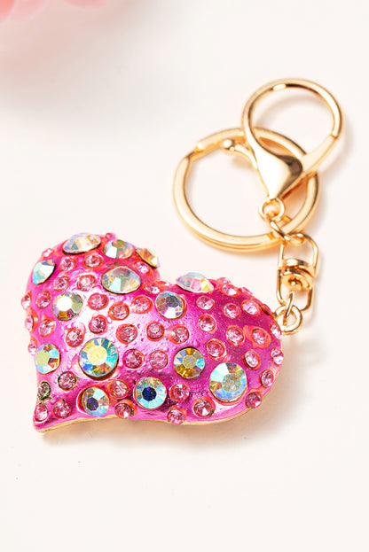 Rhinestone Inlay Heart Shaped Keychain | Bright Pink