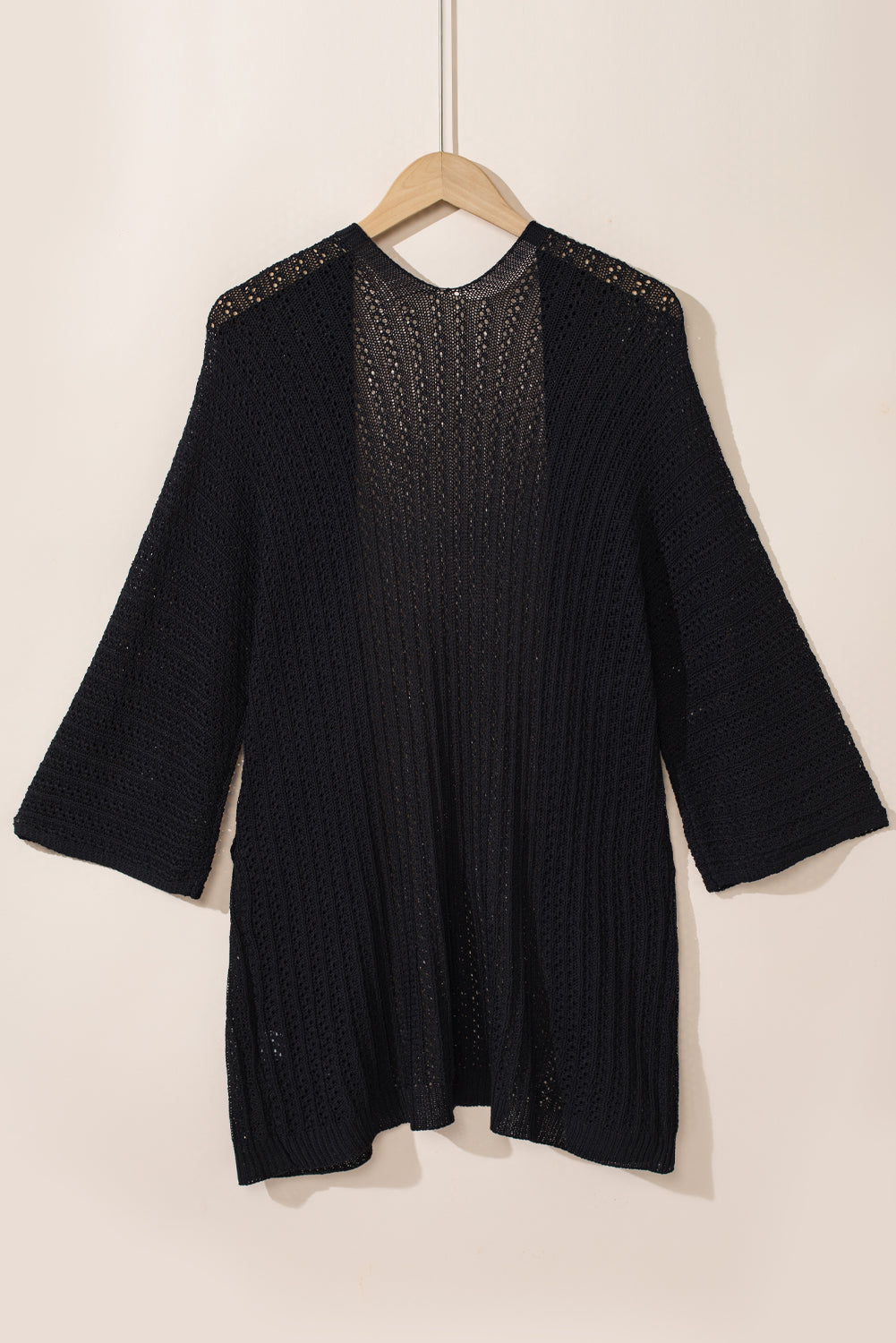 Hollow-Out Bracelet Sleeve Knit Cardigan | Black