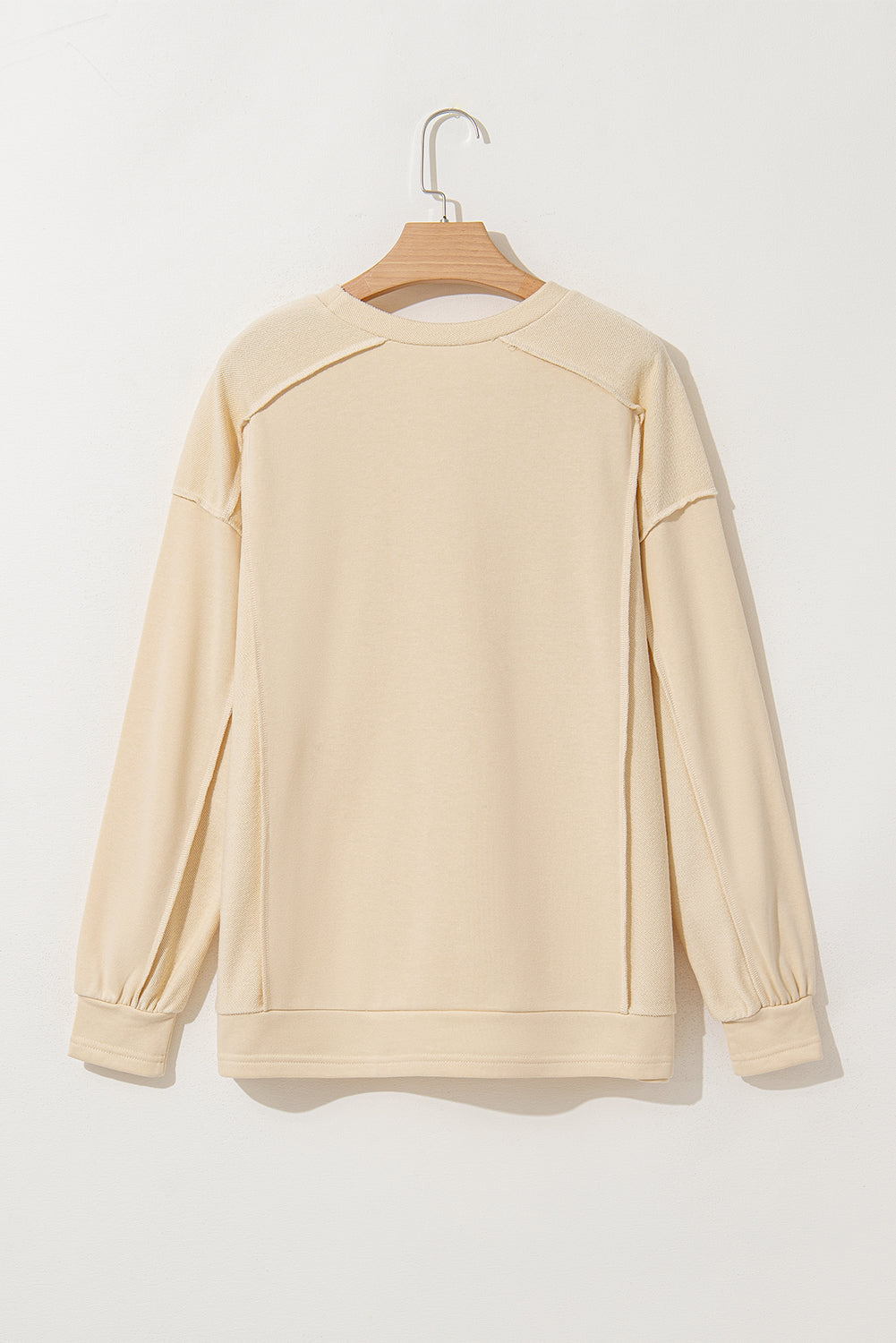 Splicing Round Neck Pullover Sweatshirt | Beige