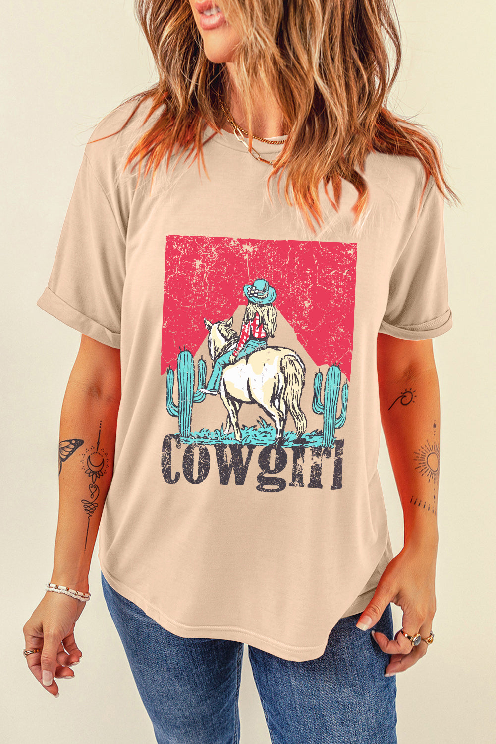 Cowgirl Rodeo Graphic Western Fashion Tee | Khaki