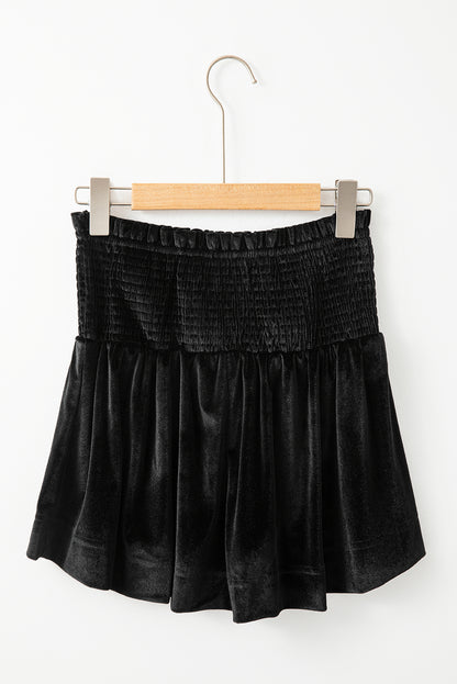 Smocked High Waist Velvet Shorts | Black