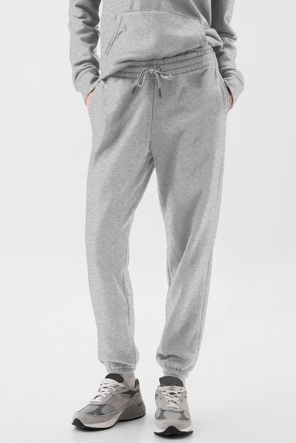 Solid Colour Fleece Lined Drawstring Waist Joggers | Light Grey