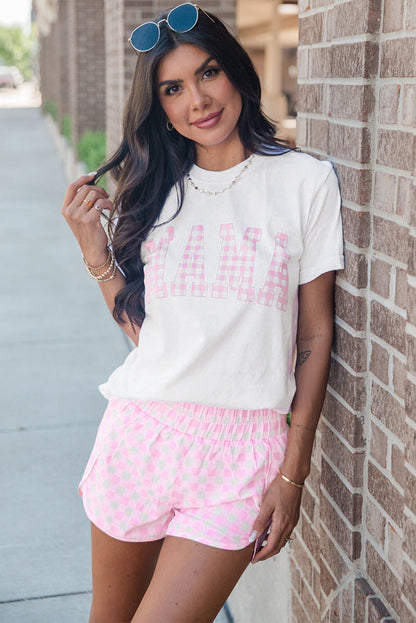 Mama Printed Tee And Plaid Shorts Lounge Set | White