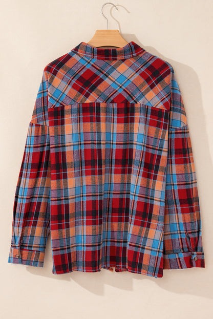 Plus Size Plaid Print Buttoned Shirt | Red