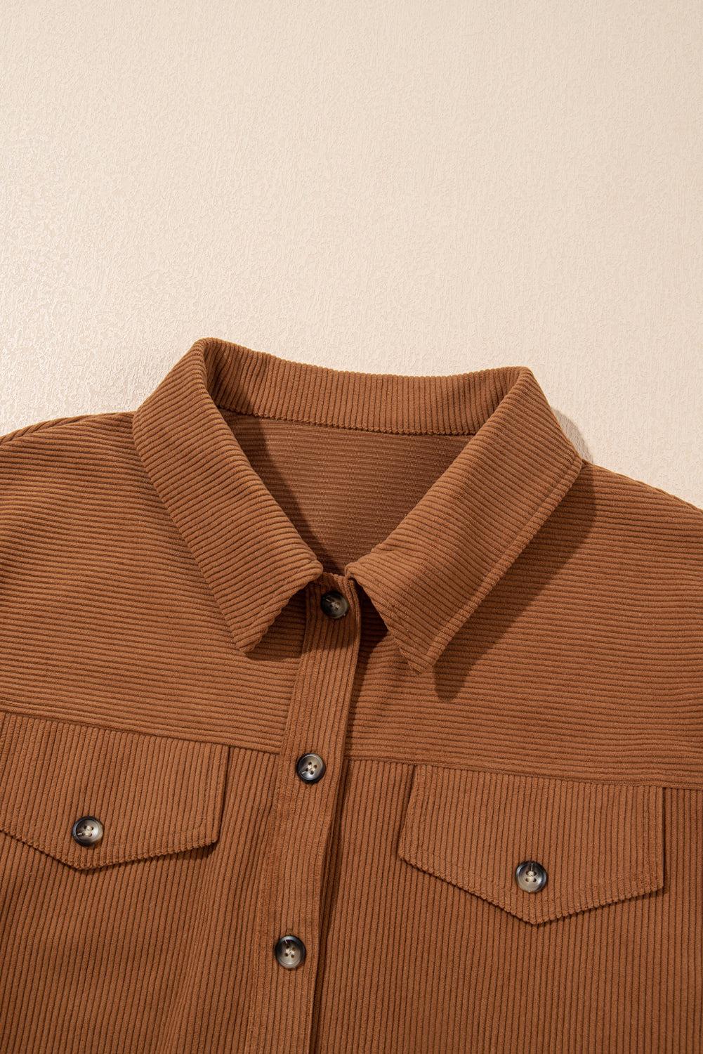 Corduroy Flap Pocket Button Up Round Hem Shacket | Cinnamon