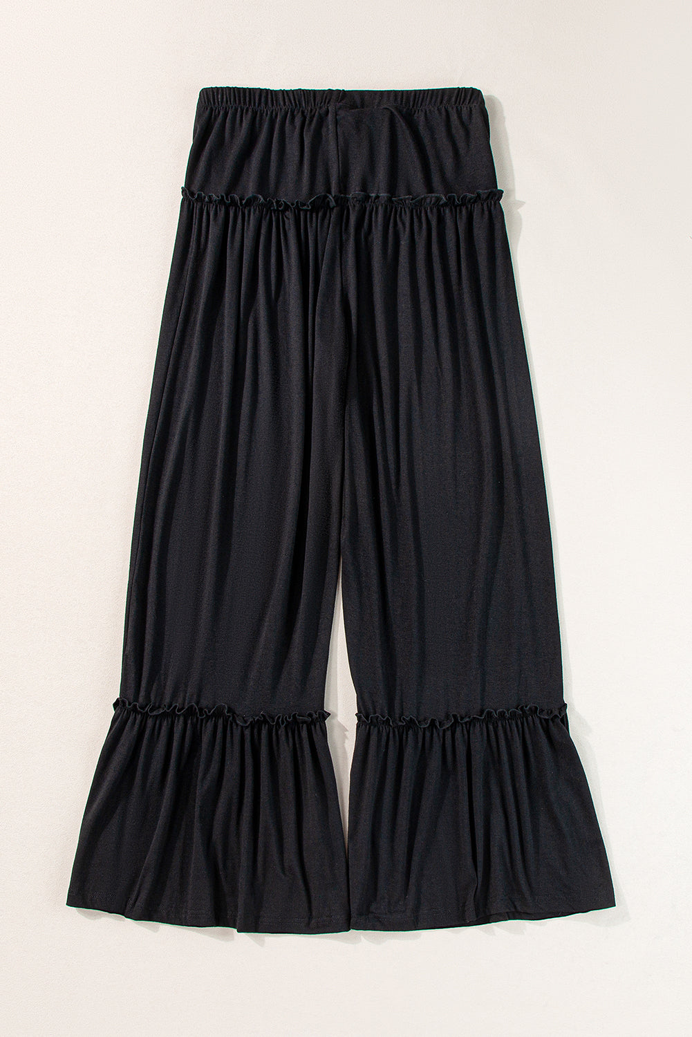 Frilled Drawstring High Waist Wide Leg Pants | Black