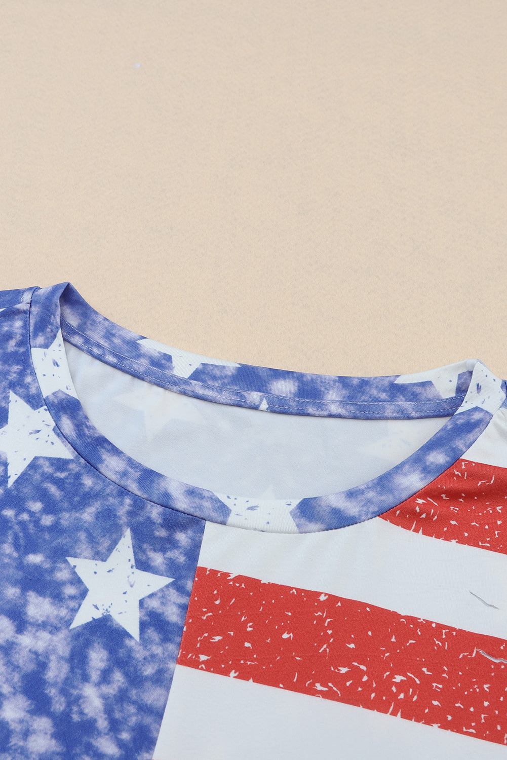 American Flag Print Distressed Crew Neck T Shirt | Stripe