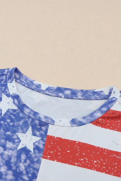 American Flag Print Distressed Crew Neck T Shirt | Stripe