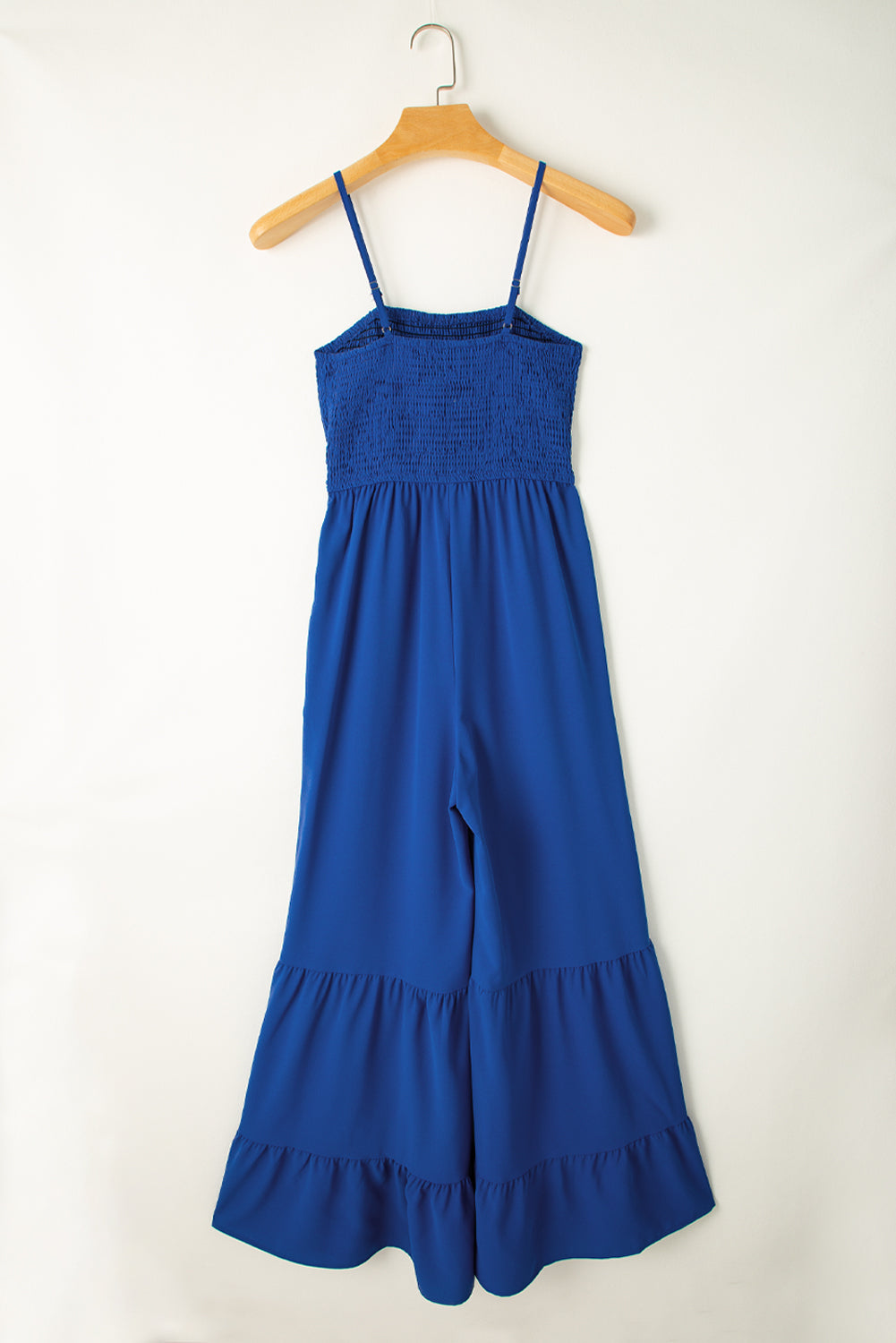 Spaghetti Straps Smocked Ruffled Wide Leg Jumpsuit | Navy Blue