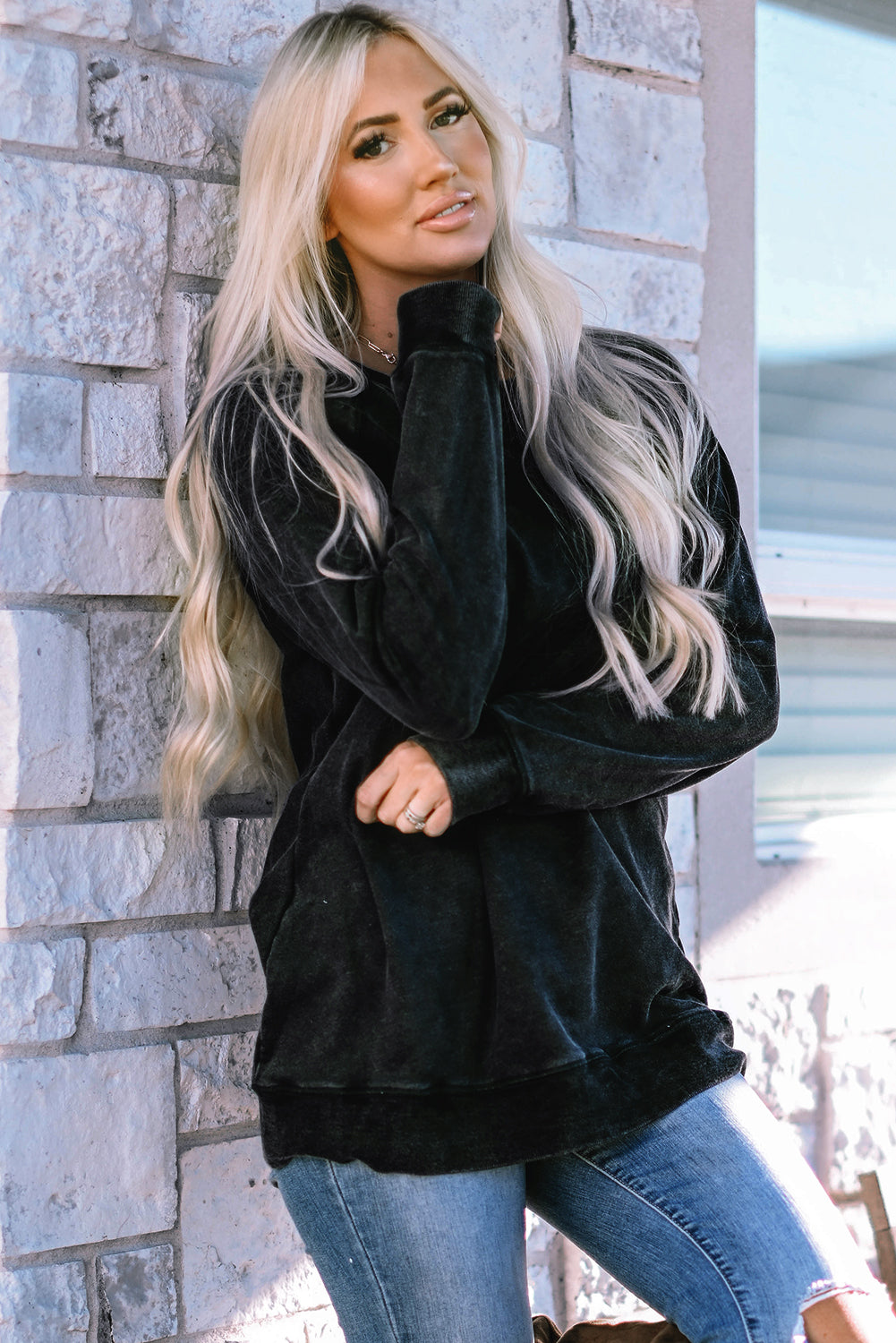 Mineral Wash Oversized Pullover Sweatshirt | Black