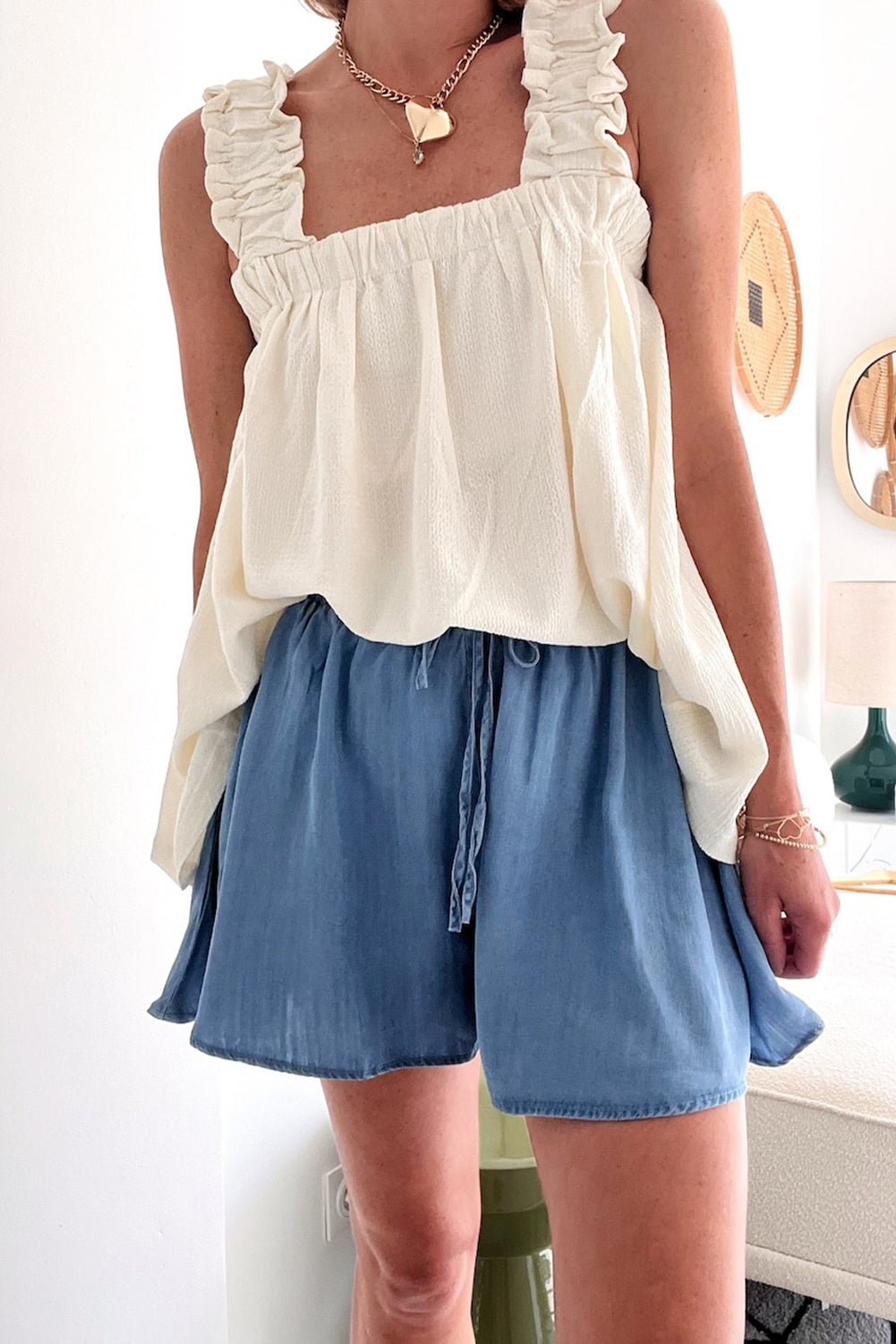 Drawstring Elastic Waist Wide Leg Denim Shorts | Dusk Blue