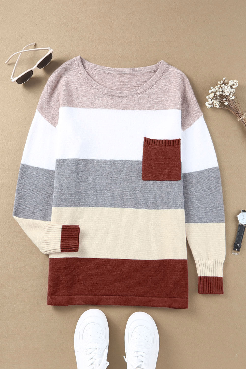 Colourblock Pocketed Sweater | Purple