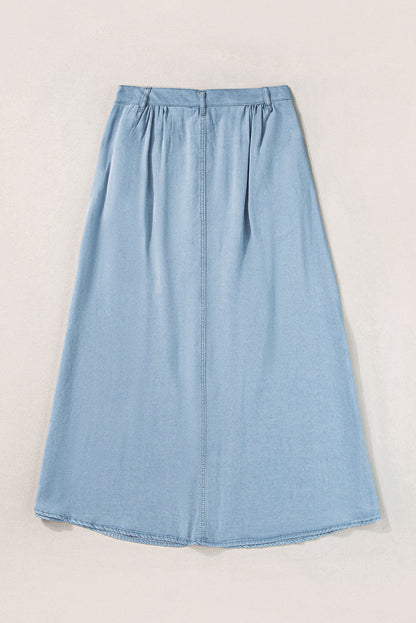 Fully Buttoned Long Denim Skirt | Mist Blue