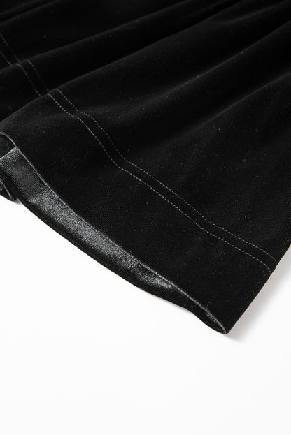 Smocked High Waist Velvet Shorts | Black