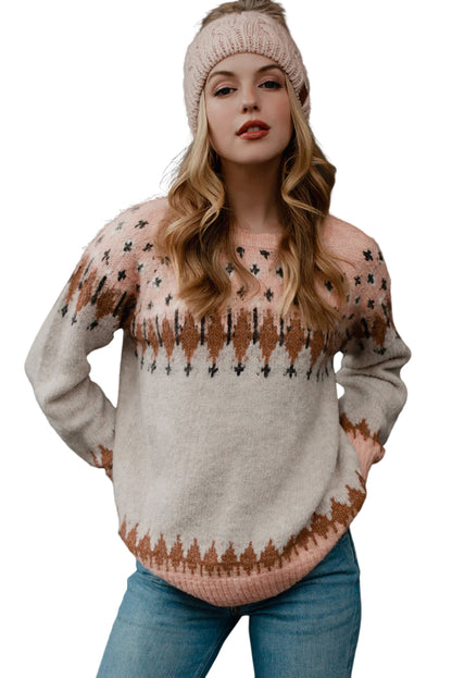 Mixed Geometric Detail Raglan Sleeve Sweater | Multicolour