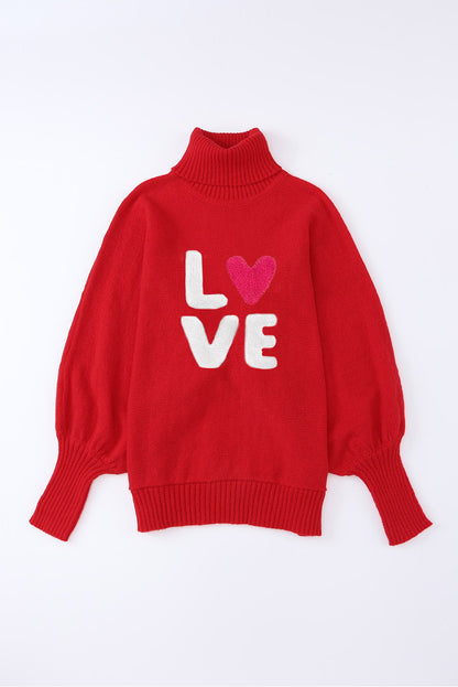 Valentine Love Letter Embroidered High Neck Sweater | Racing Red