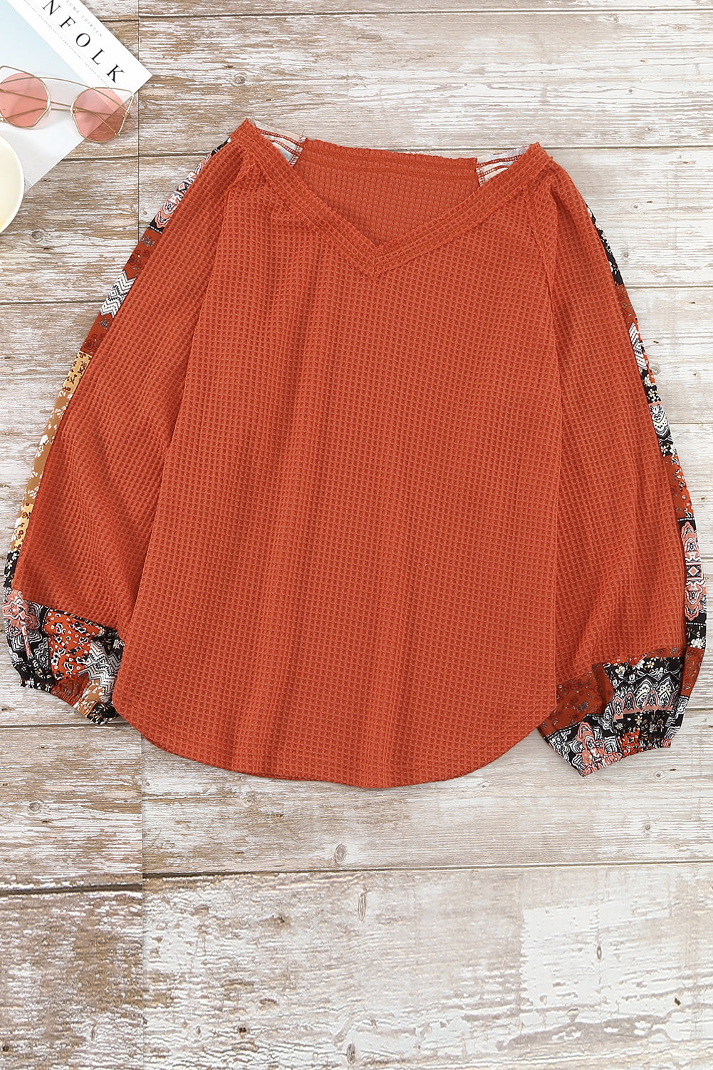 Contrast Eyelet Thermal Knit Top | Orange