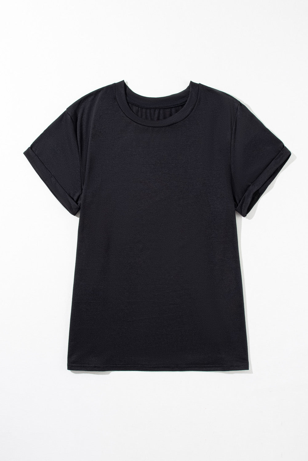 Round Neck Rolled Sleeve Plus Size T-Shirt | Black