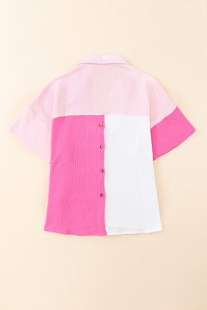 Collared Neck Colour Block Polo Shirt | Rose