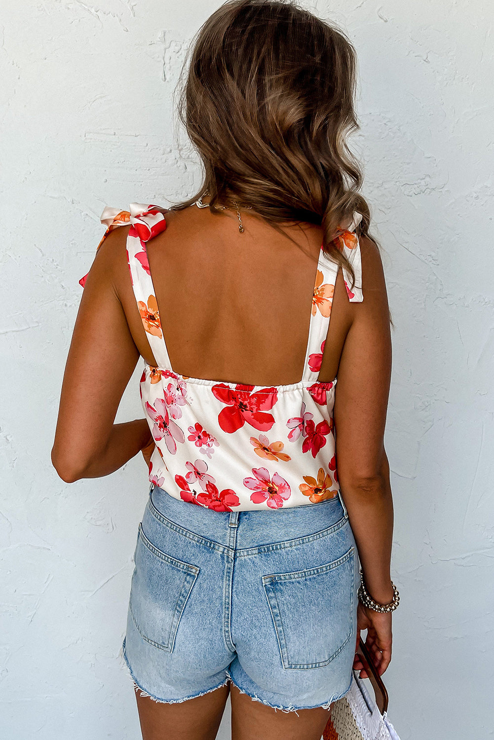 Floral Button Wrap Sleeveless Bodysuit | White