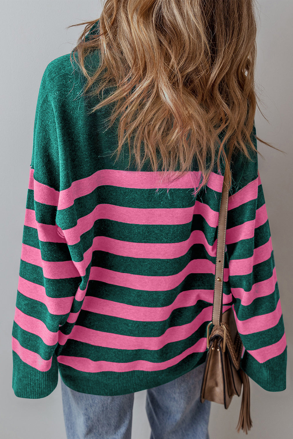 Collared Quarter Zipper Oversized Sweater | Green