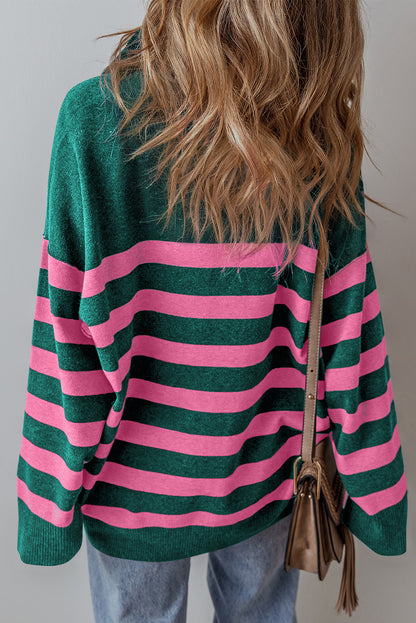 Collared Quarter Zipper Oversized Sweater | Green