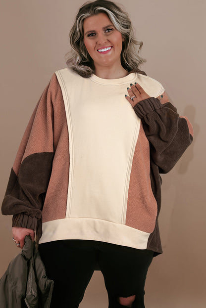 Exposed Seam Colourblock Plus Size Hoodie | Brown