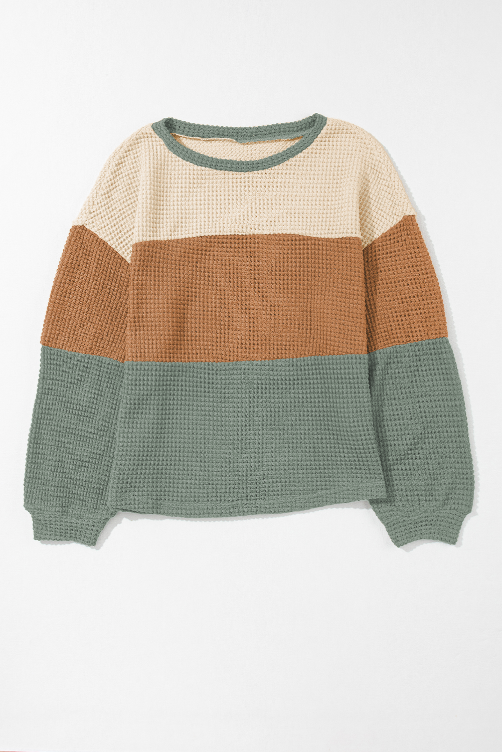 Textured Colour Block Bubble Sleeve Baggy Top | Green Stripe