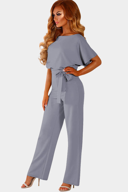 Oh So Glam Belted Wide Leg Jumpsuit | Gray