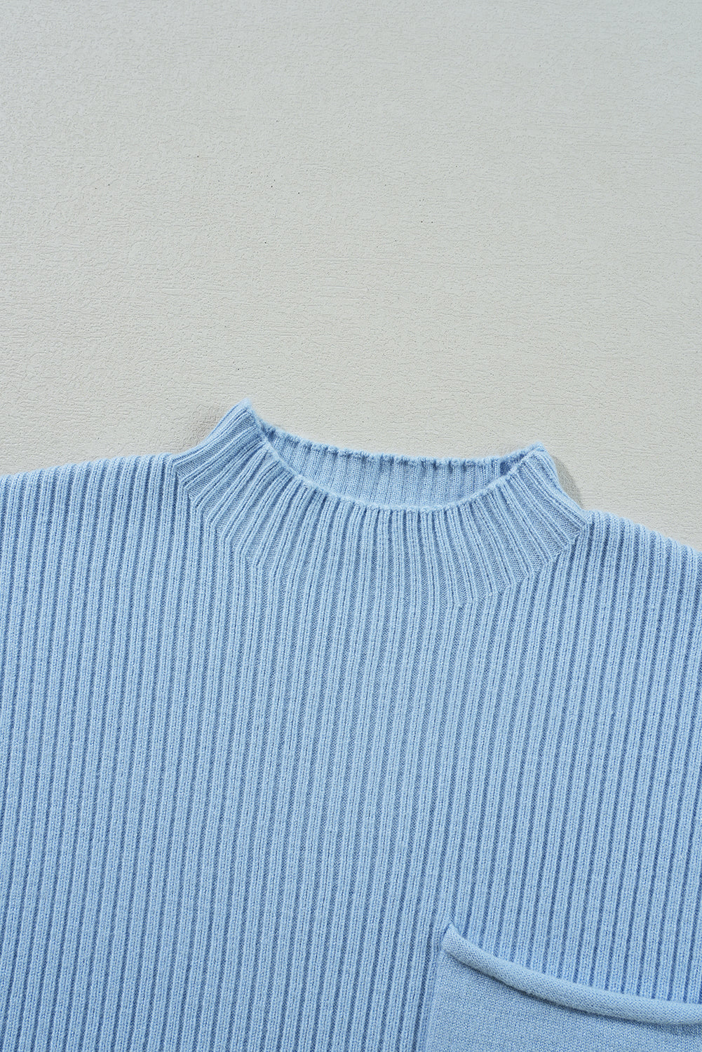 Patch Pocket Ribbed Knit Short Sleeve Sweater | Beau Blue