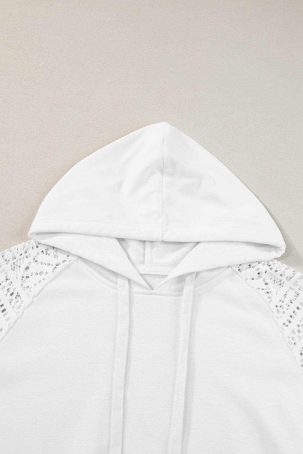 Lace Patchwork Sleeve Drawstring Hoodie | White