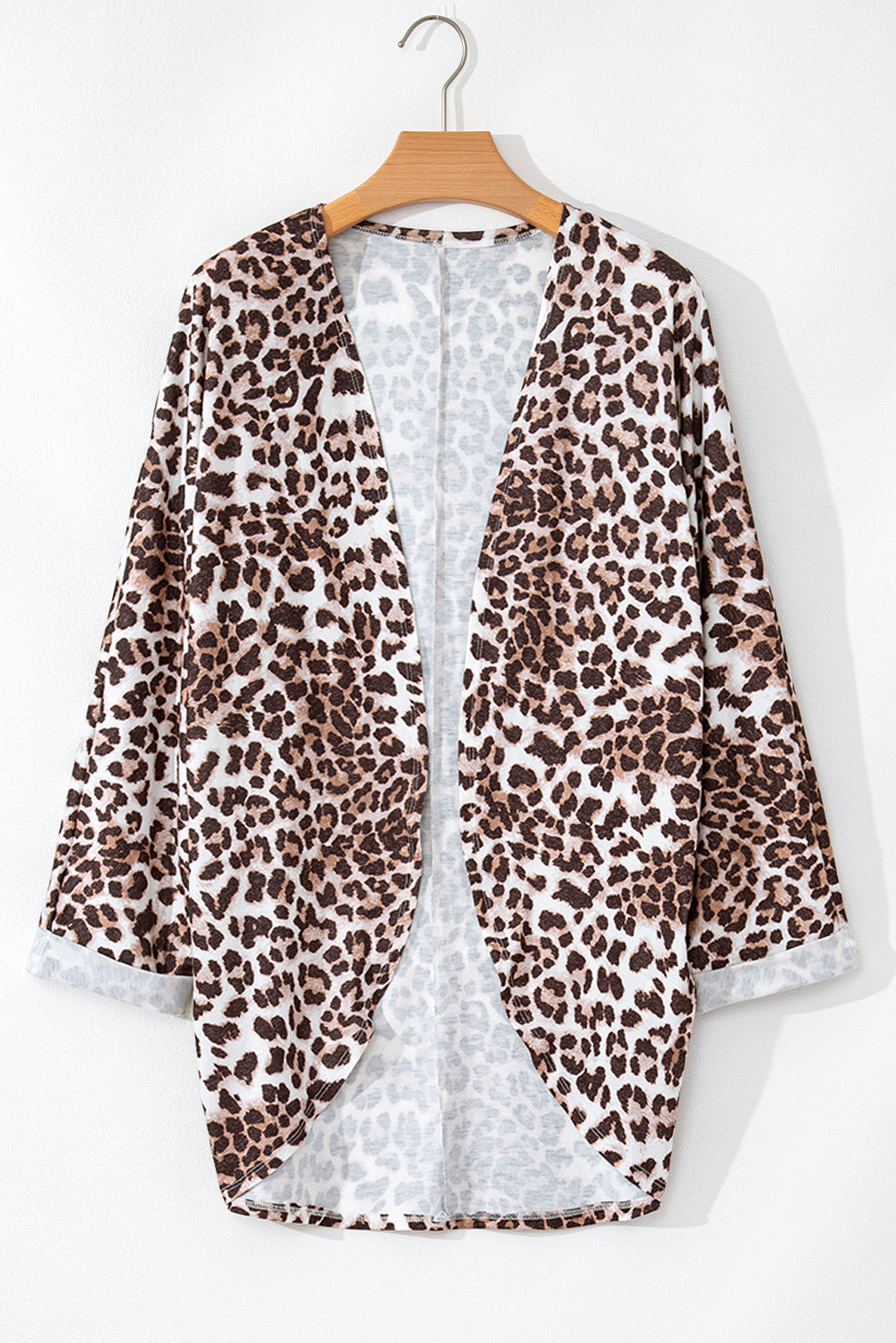 Leopard Print Batwing Sleeve Loose Tunic Cardigan | Khaki