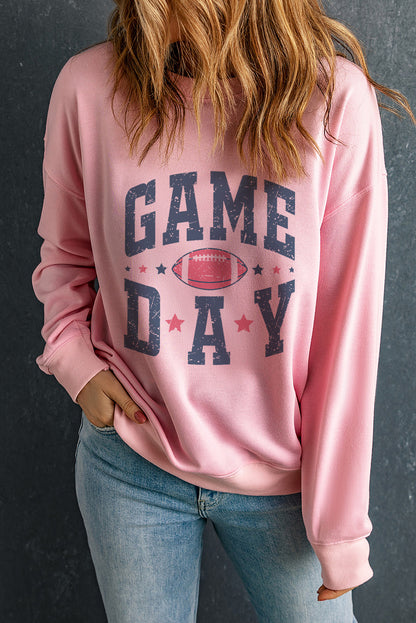 Rugby Football Game Day Graphic Drop Shoulder Sweatshirt | Pink