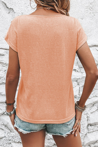 Button Detail Batwing Sleeve Casual Tee | Apricot Pink