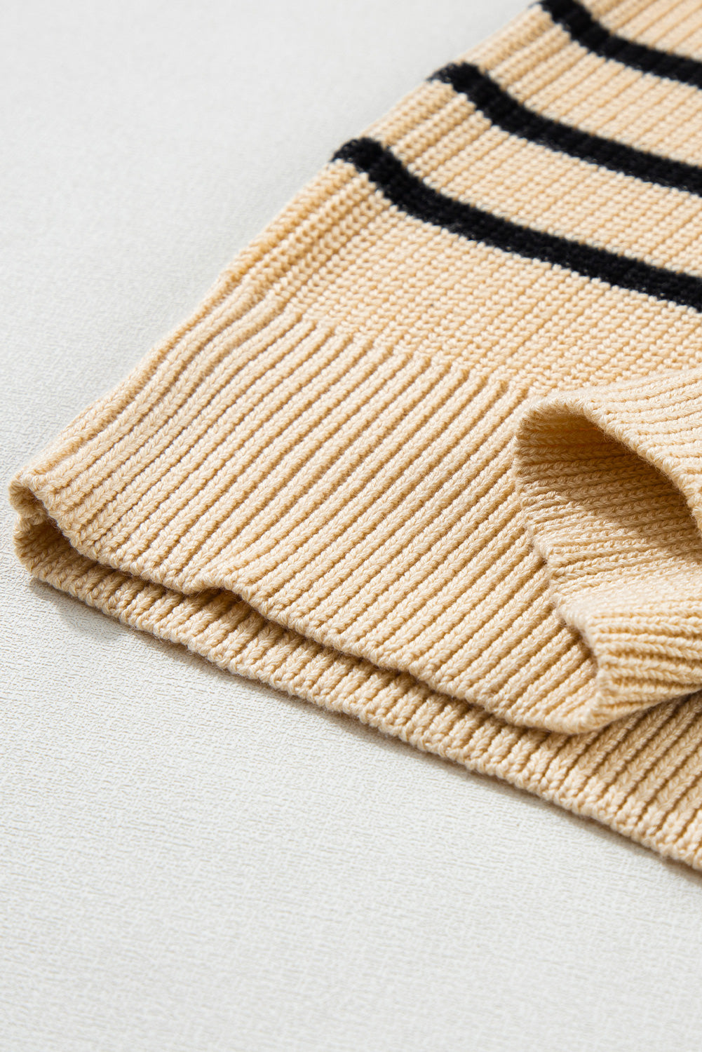 Striped Ribbed Knit High Neck Sweater | Parchment