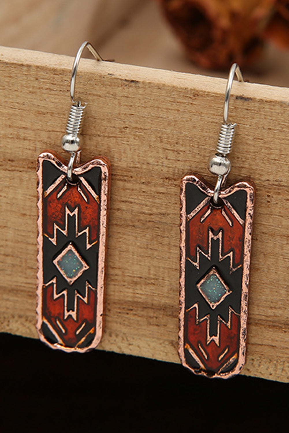 Western Aztec Pattern Alloy Dangle Earrings | Burgundy