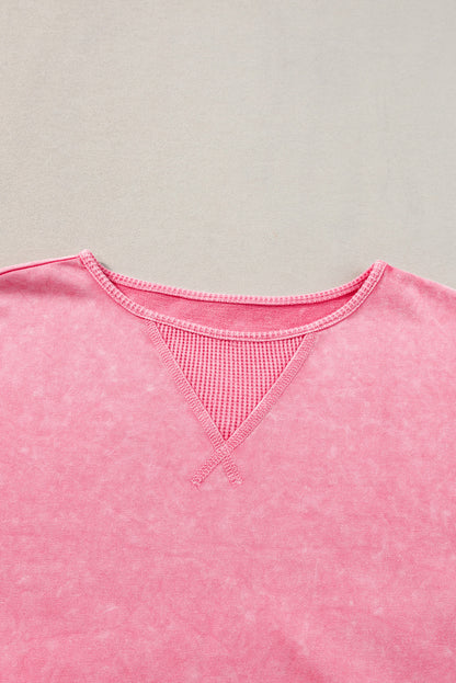 Mineral Wash Drop Sleeve Patchwork Plus Tee | Strawberry Pink