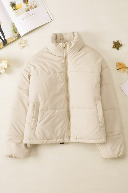 Zip Up Drawstring Hem Puffer Jackets | Apricot