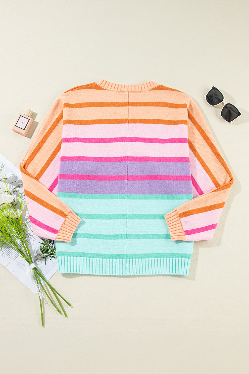 Gradient Ribbed Edge Loose Sweater | Multicolour