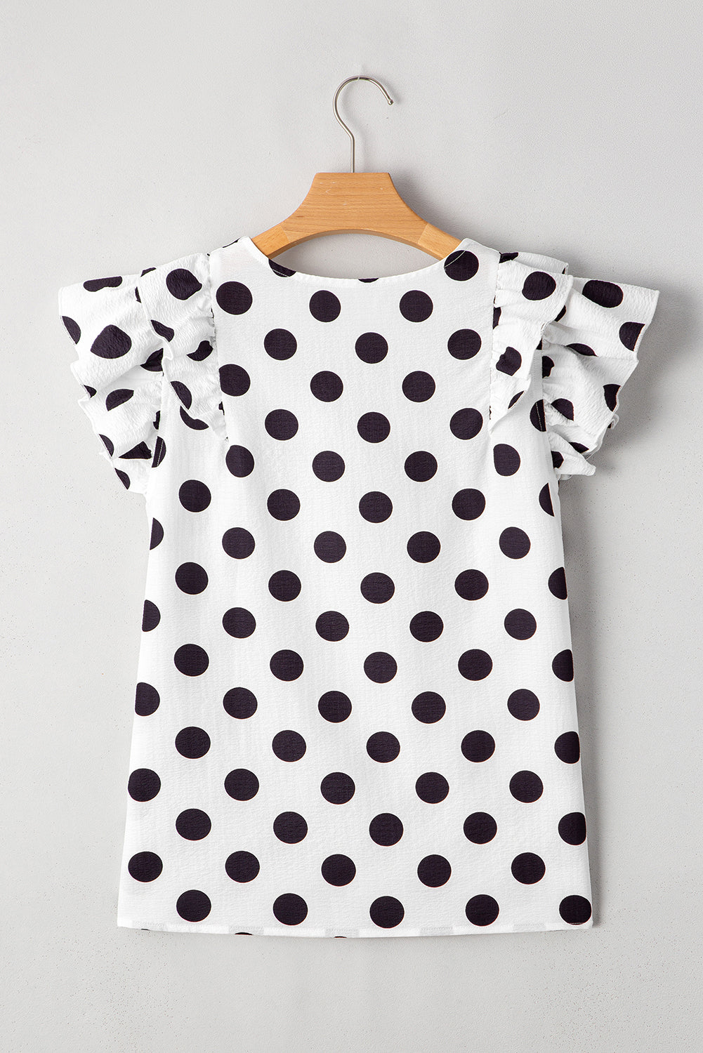 Polka Dot Print Ruffled Sleeve V Neck Blouse | White