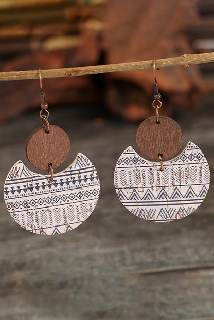 Geometric Print Drop Wood Earrings | Multicolour