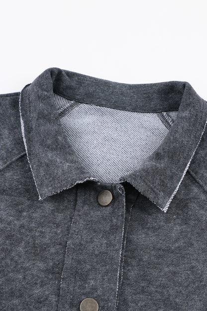 Vintage Washed Flap Pocket Button Shacket | Gray