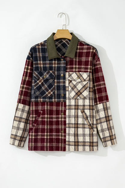 Mixed Plaid Patchwork Retro Shacket | Red