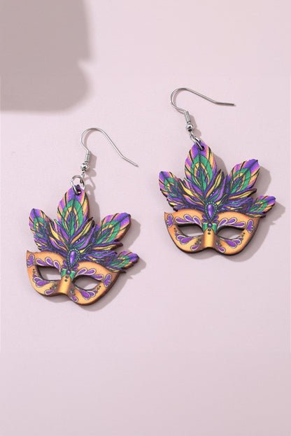 Mardi Gras Mask Dangle Hook Earrings | Meadow Mauve